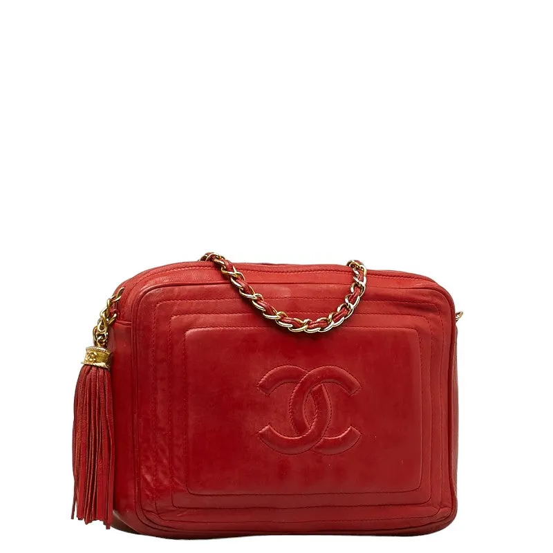 Chanel Cocomark Tassel Chain  Shoulder Bag Red Leather  CHANEL