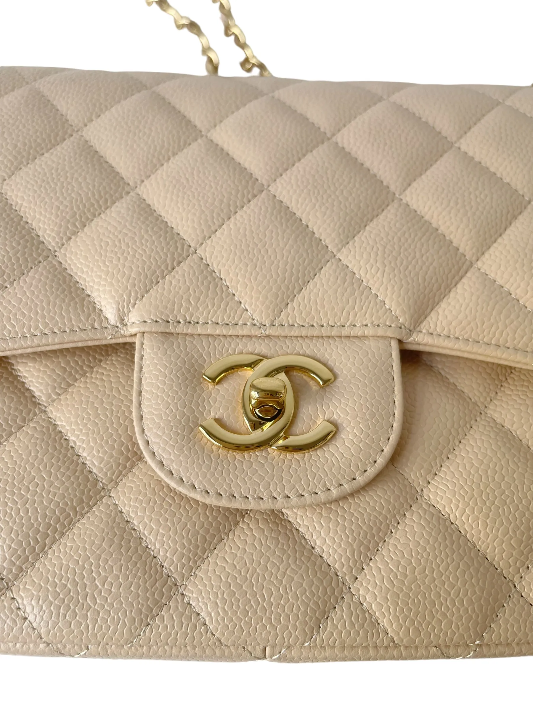 Chanel Jumbo Double Flap Beige Caviar Gold Hardware⁣⁣