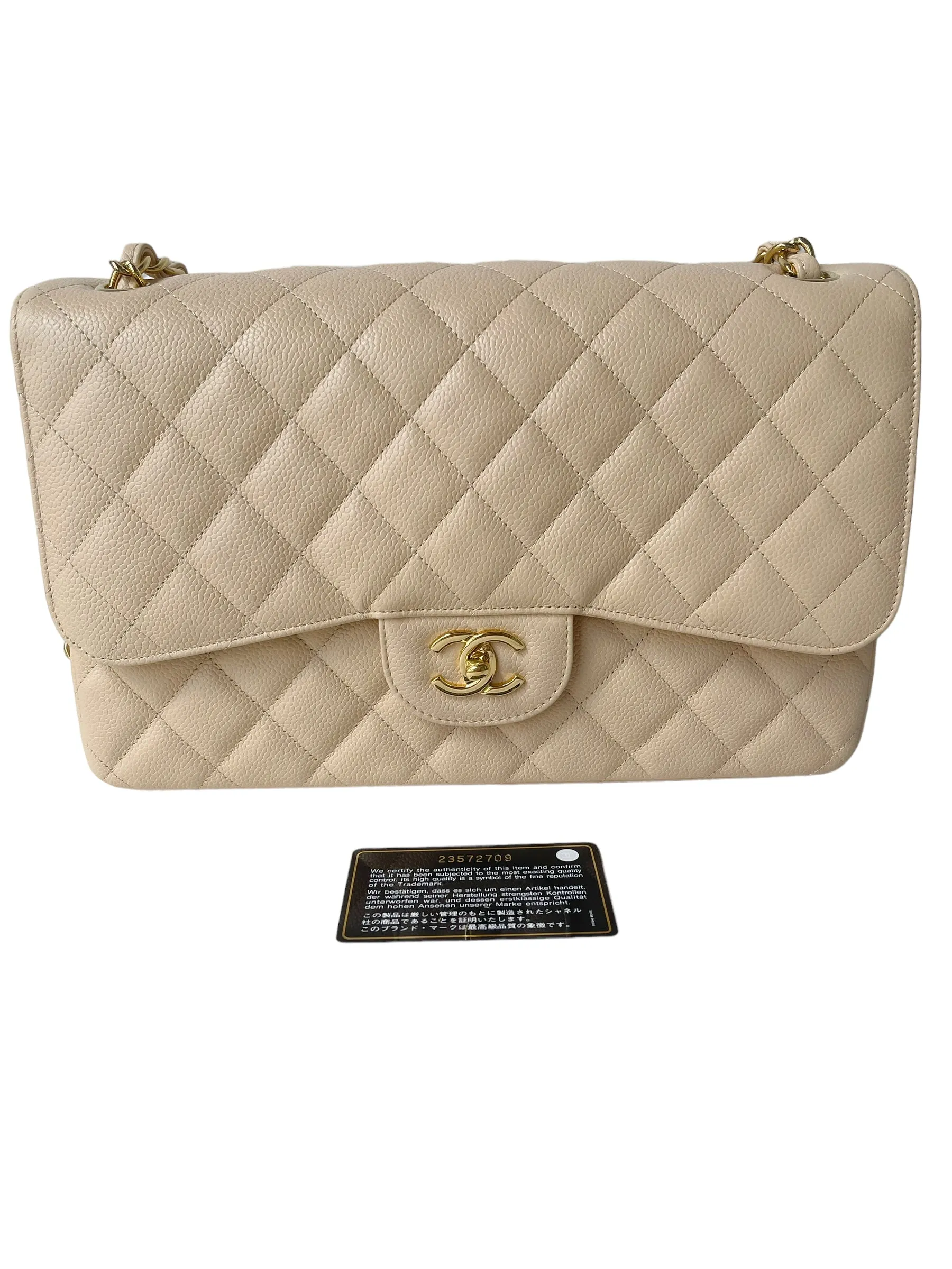 Chanel Jumbo Double Flap Beige Caviar Gold Hardware⁣⁣
