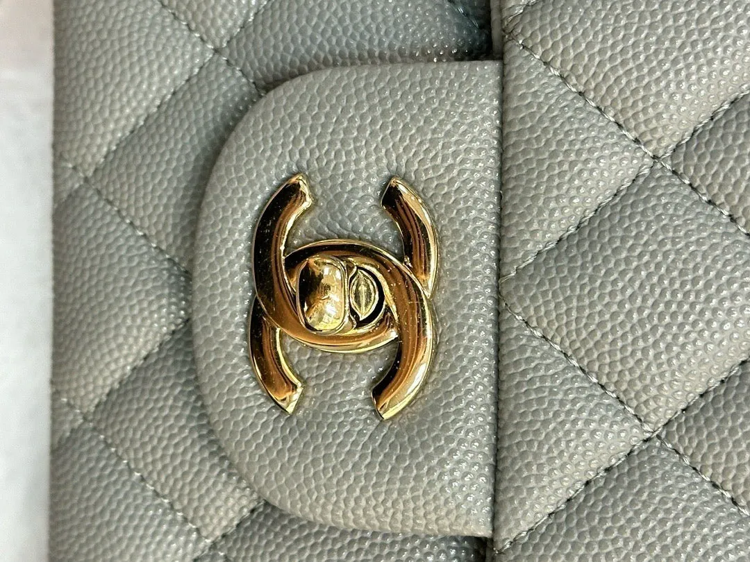 Chanel Medium Caviar Quilted Double Flap Bag Grey LGHW