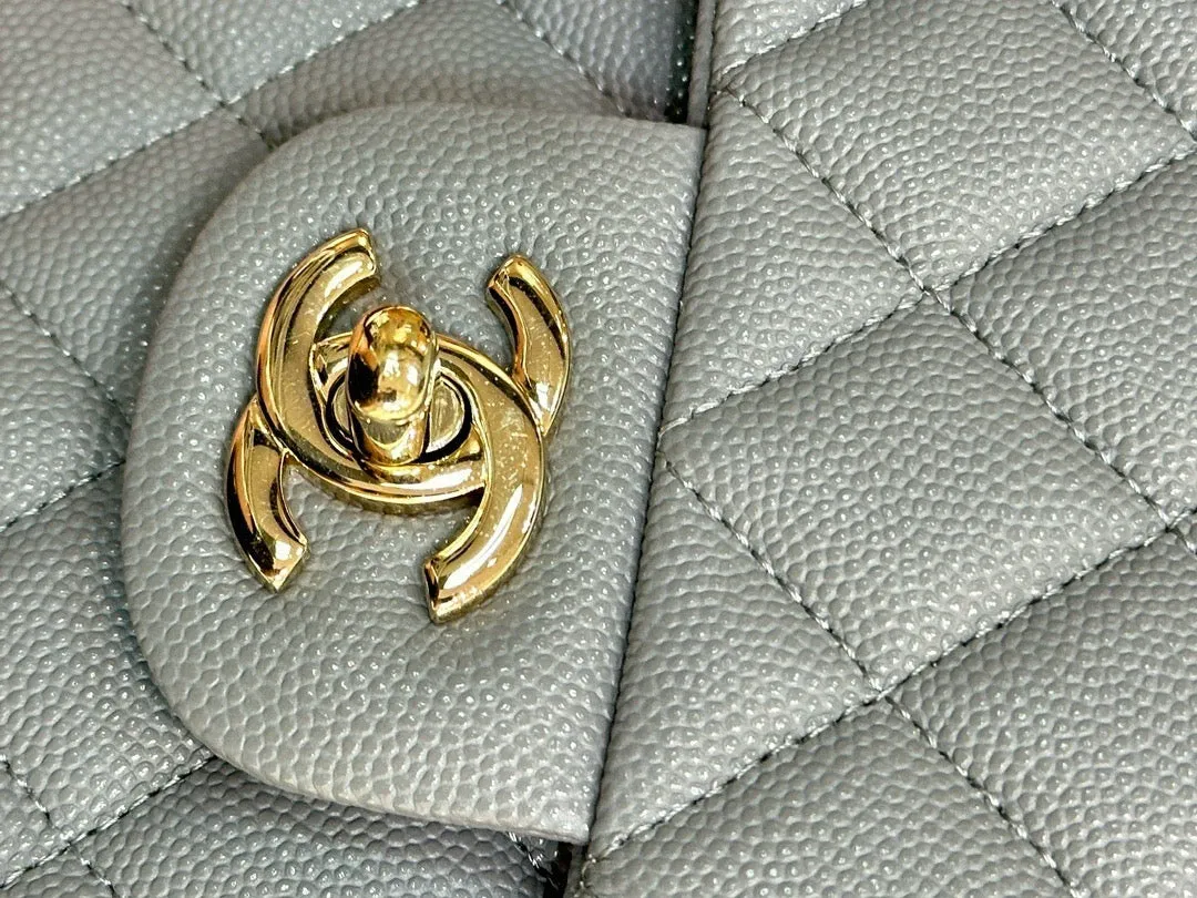 Chanel Medium Caviar Quilted Double Flap Bag Grey LGHW