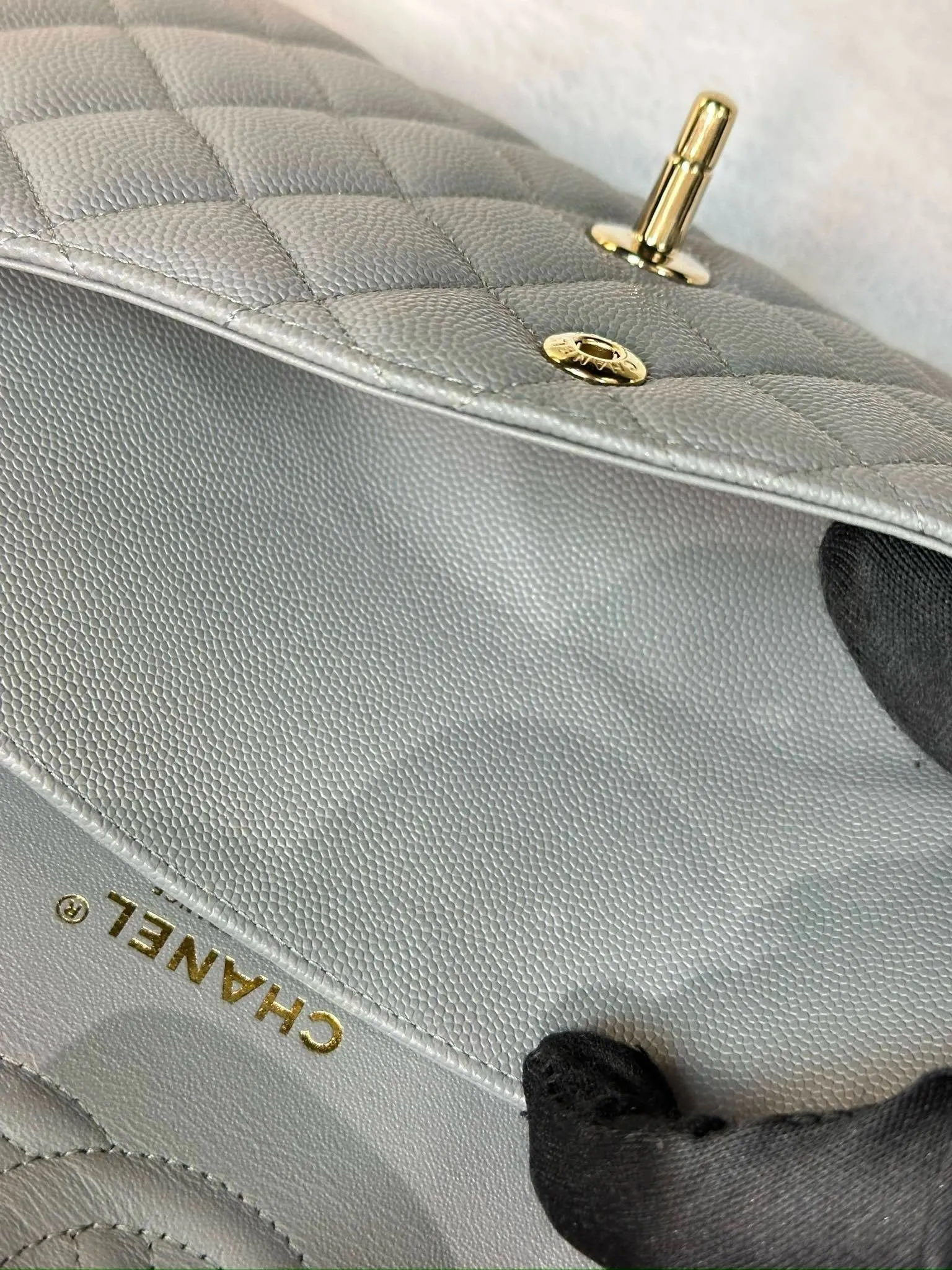 Chanel Medium Caviar Quilted Double Flap Bag Grey LGHW