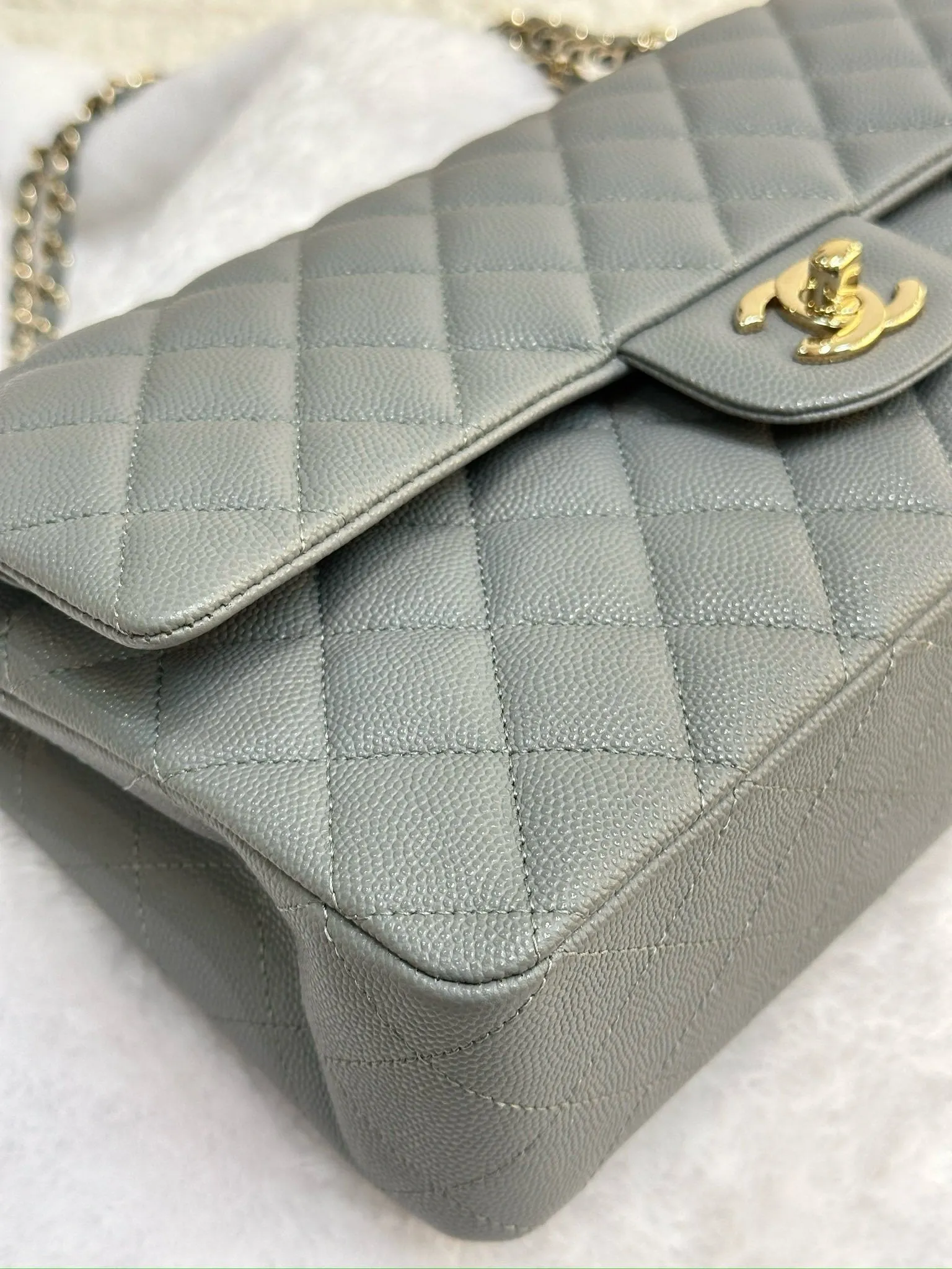 Chanel Medium Caviar Quilted Double Flap Bag Grey LGHW