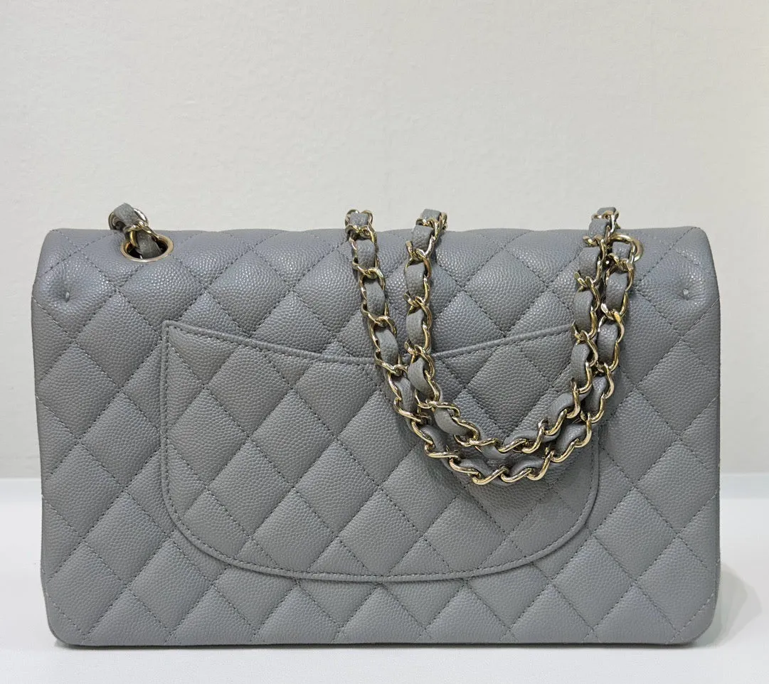 Chanel Medium Caviar Quilted Double Flap Bag Grey LGHW
