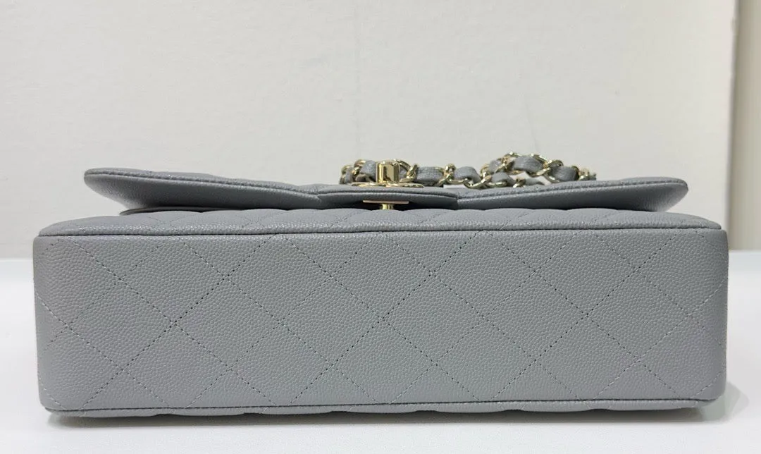 Chanel Medium Caviar Quilted Double Flap Bag Grey LGHW