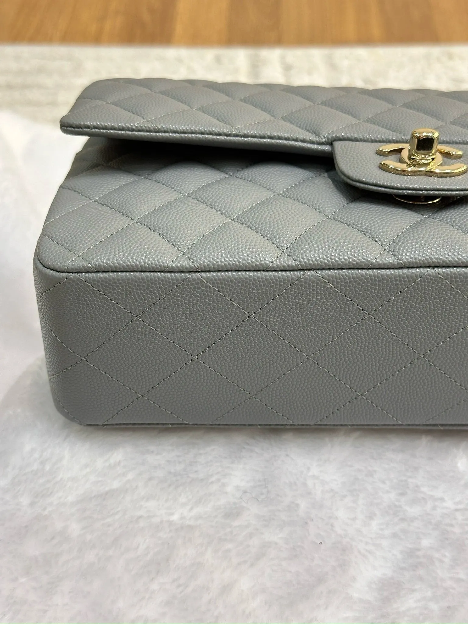 Chanel Medium Caviar Quilted Double Flap Bag Grey LGHW