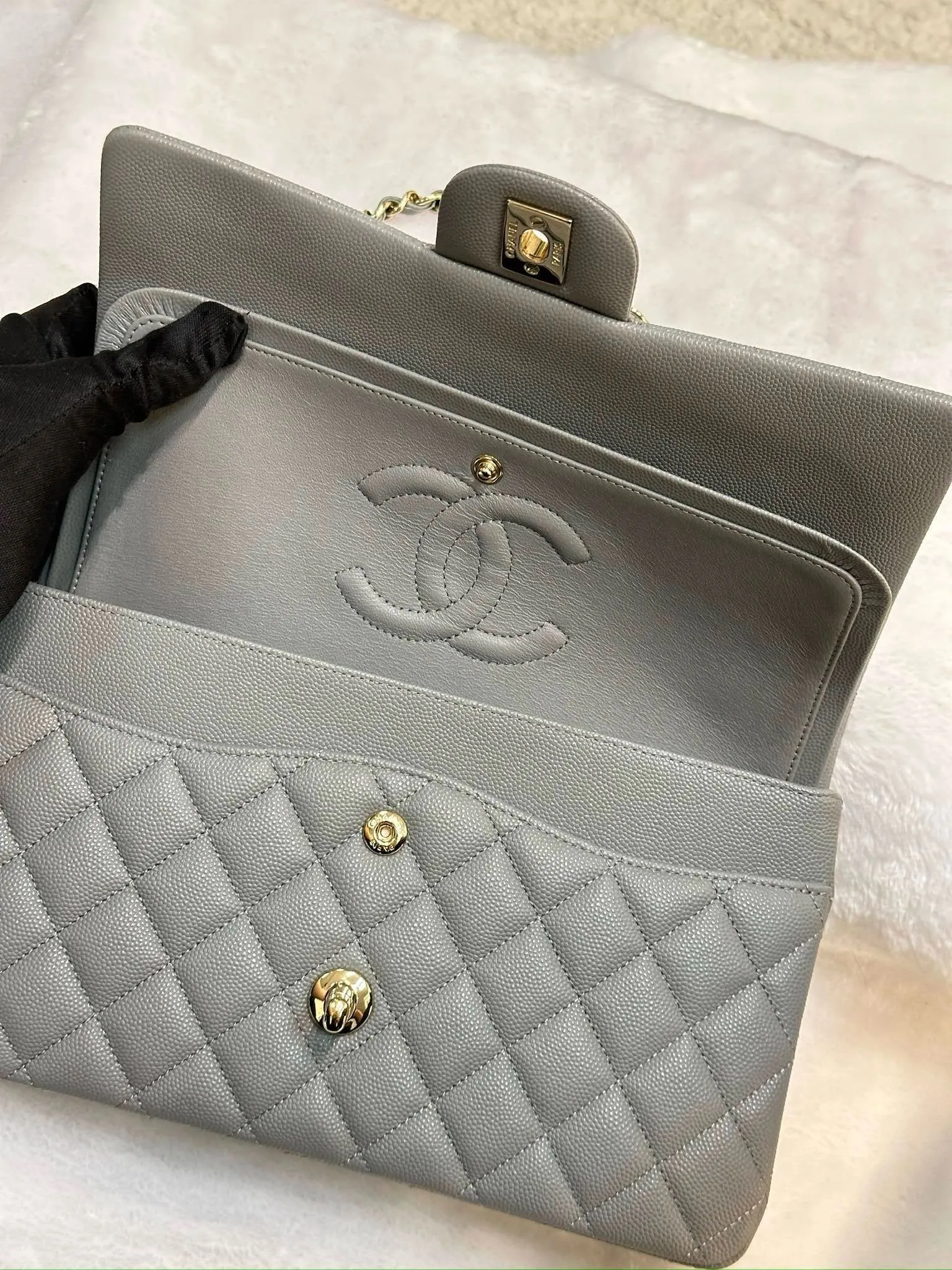 Chanel Medium Caviar Quilted Double Flap Bag Grey LGHW