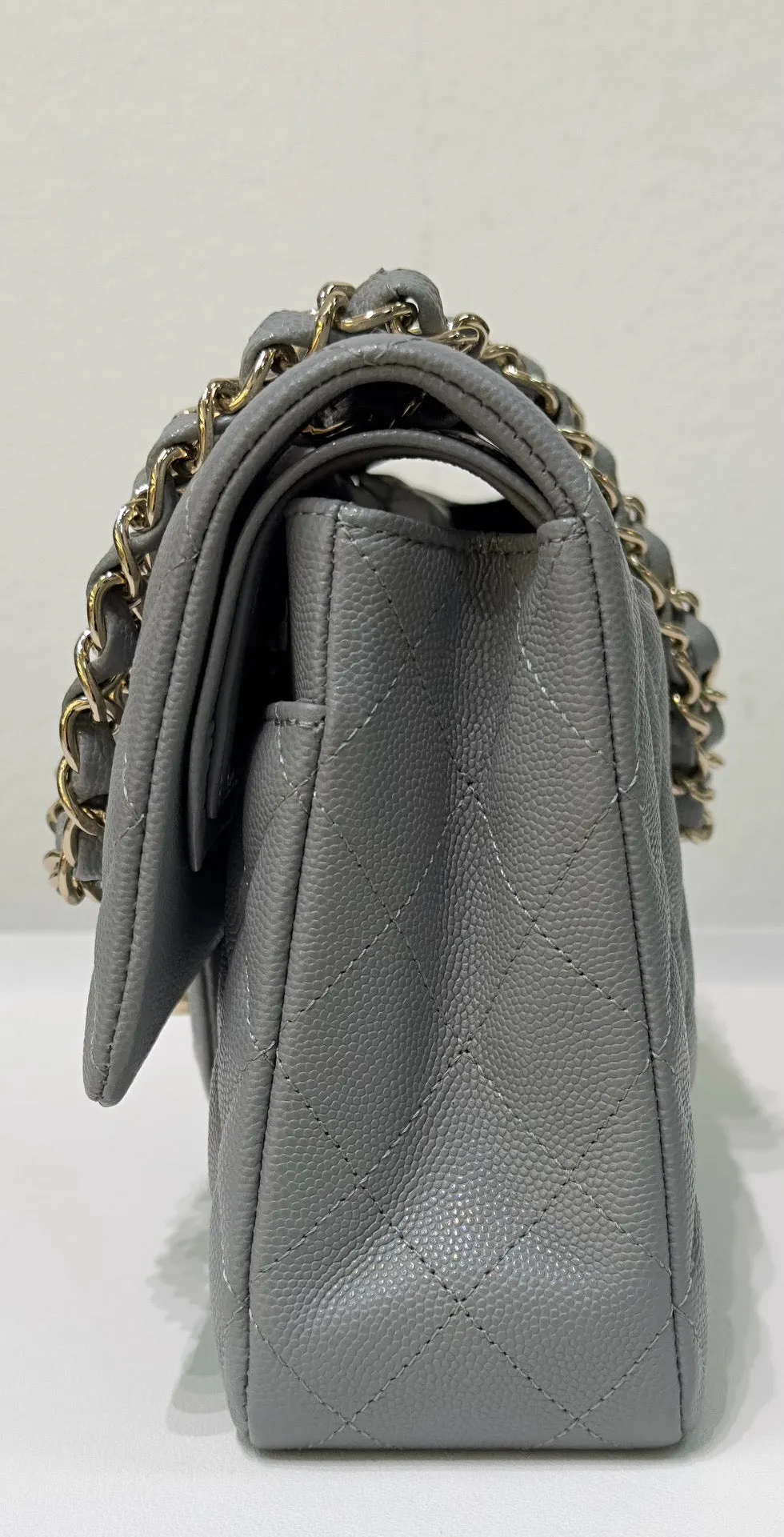 Chanel Medium Caviar Quilted Double Flap Bag Grey LGHW