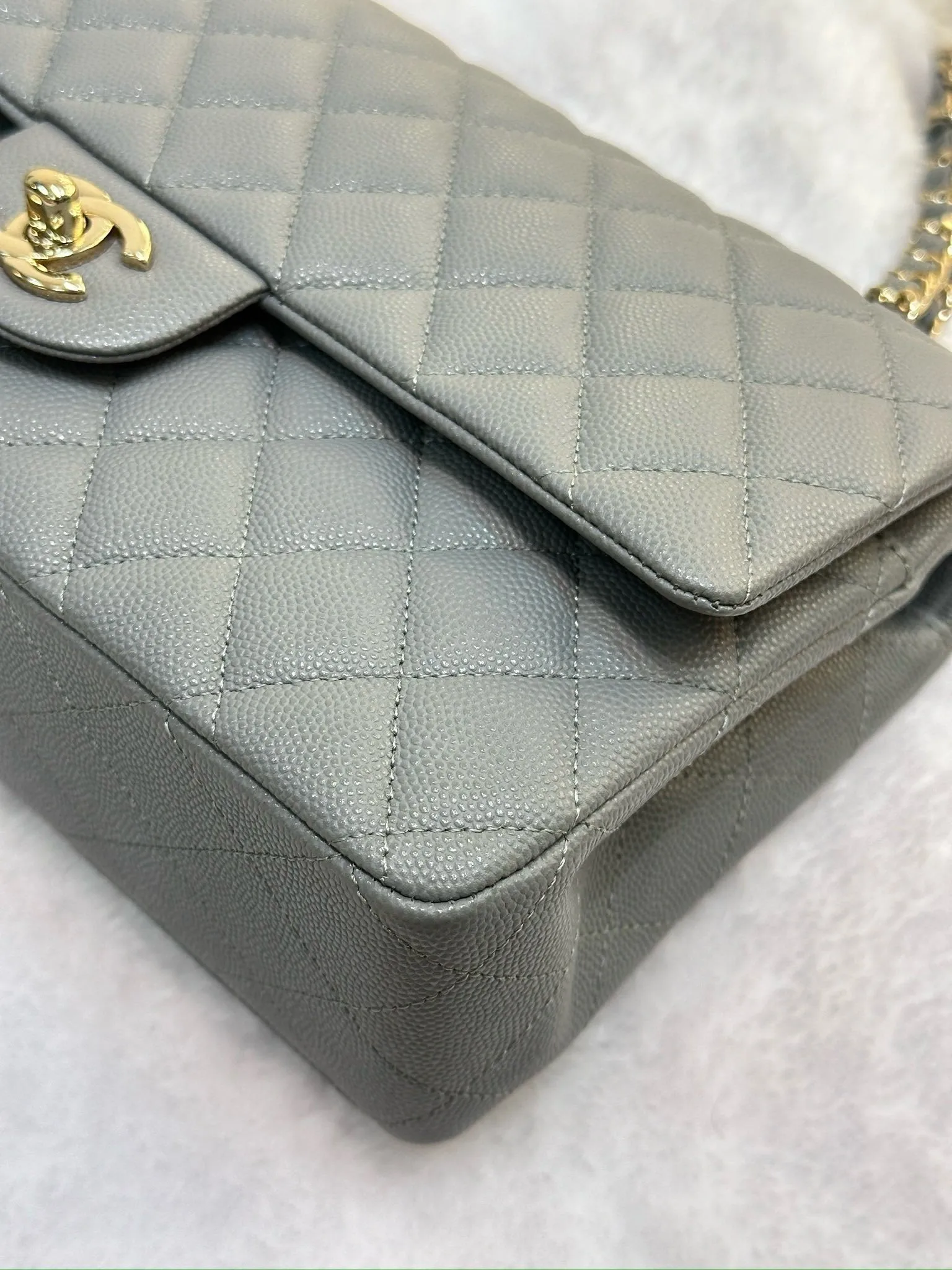 Chanel Medium Caviar Quilted Double Flap Bag Grey LGHW