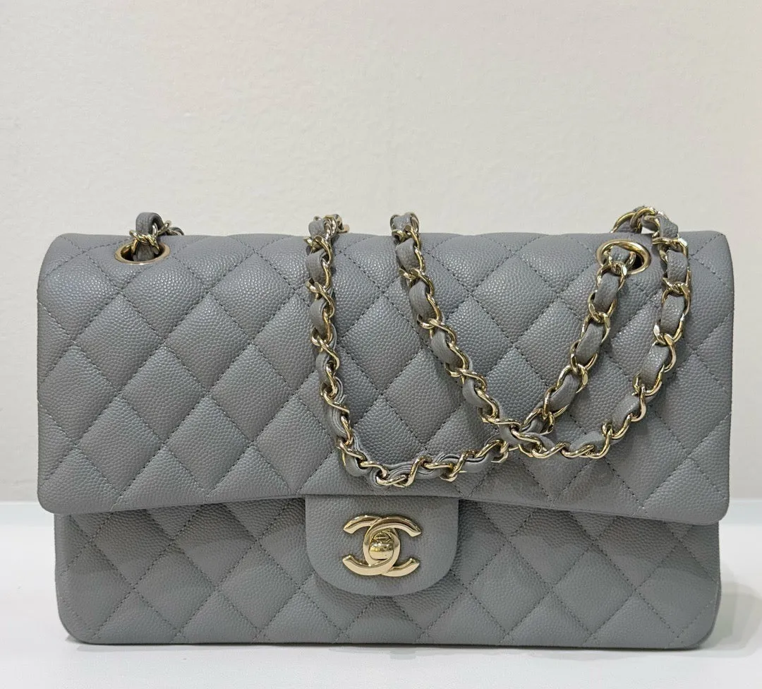 Chanel Medium Caviar Quilted Double Flap Bag Grey LGHW