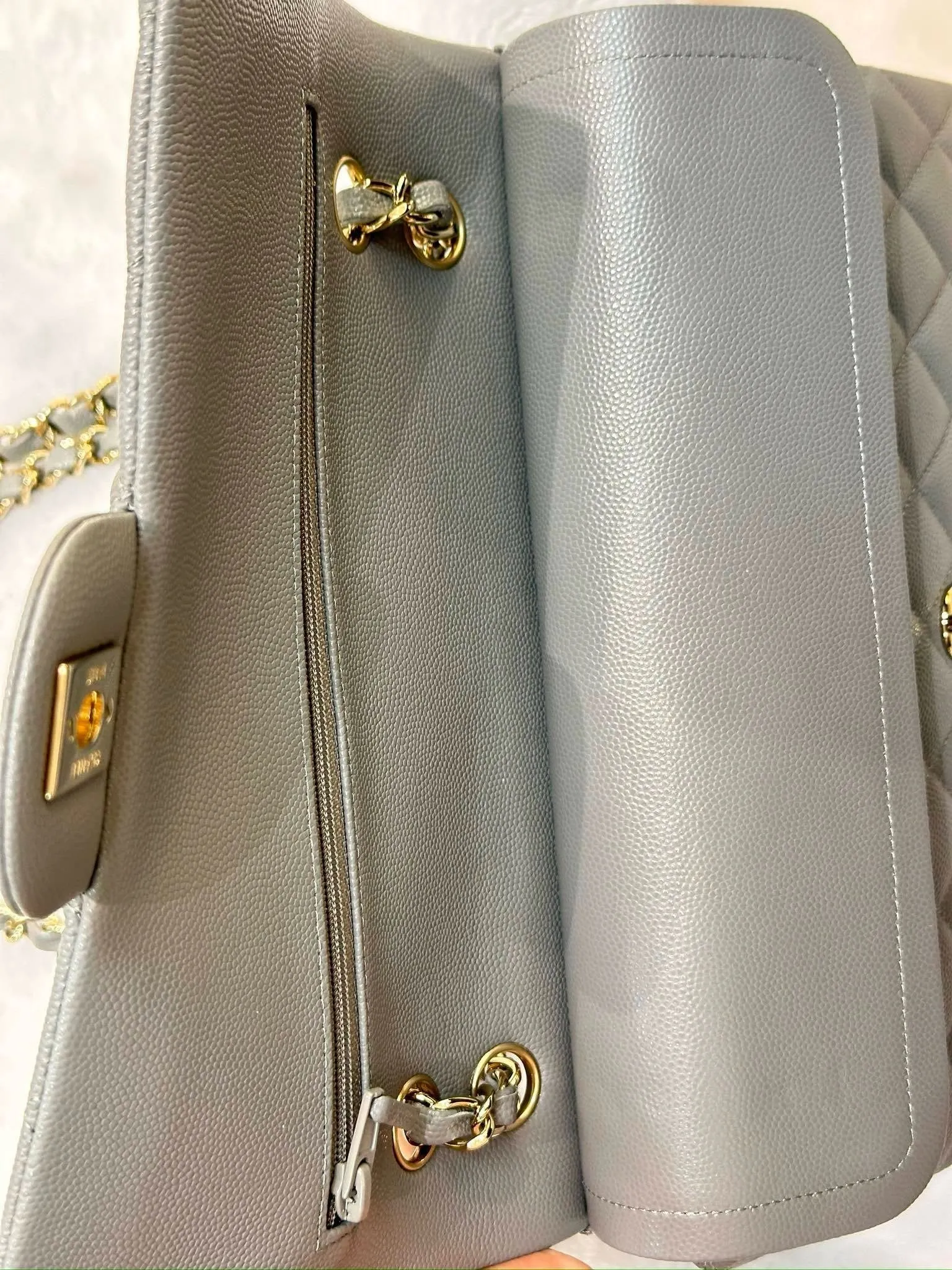 Chanel Medium Caviar Quilted Double Flap Bag Grey LGHW
