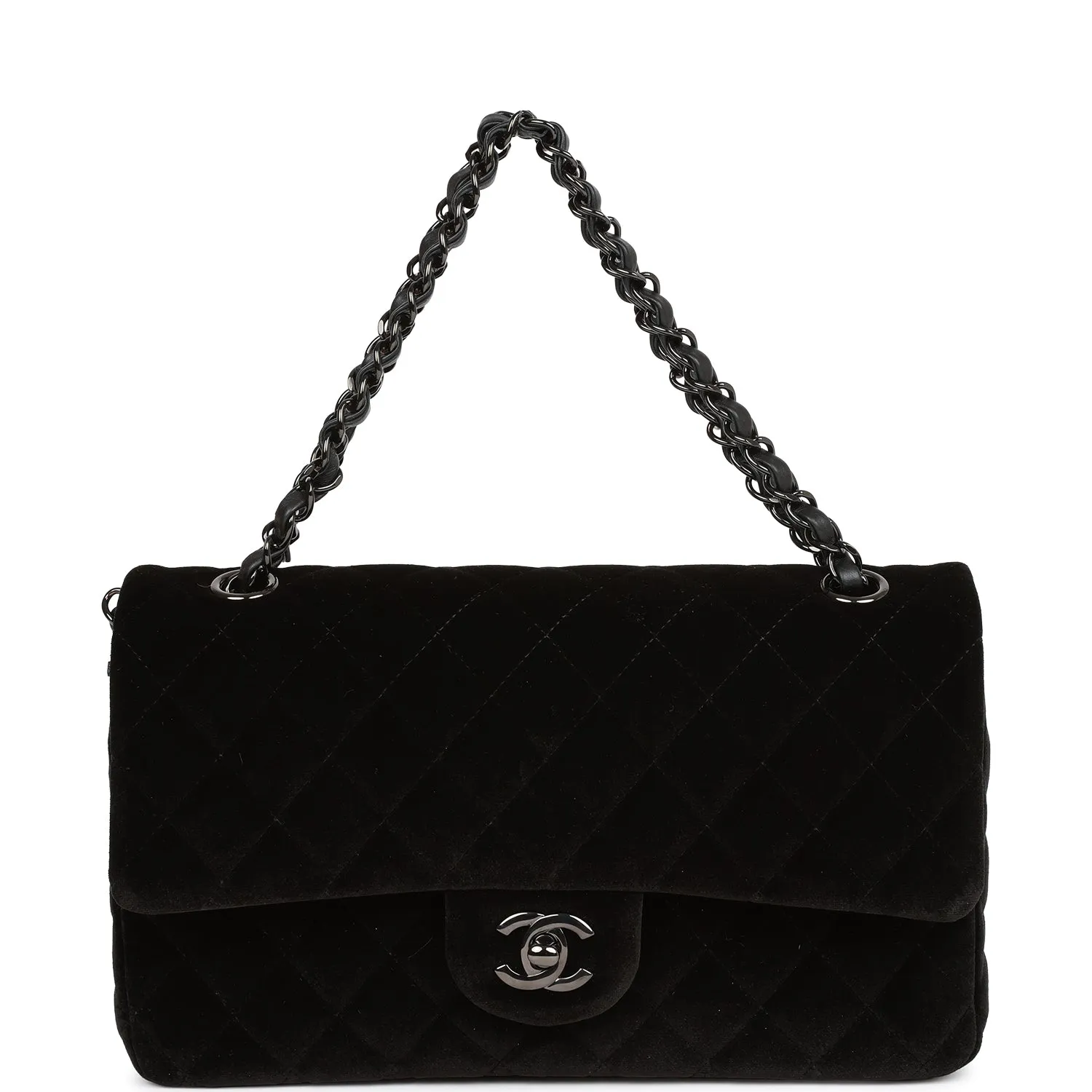 Chanel Medium Classic Double Flap Bag Black Velvet Ruthenium Hardware