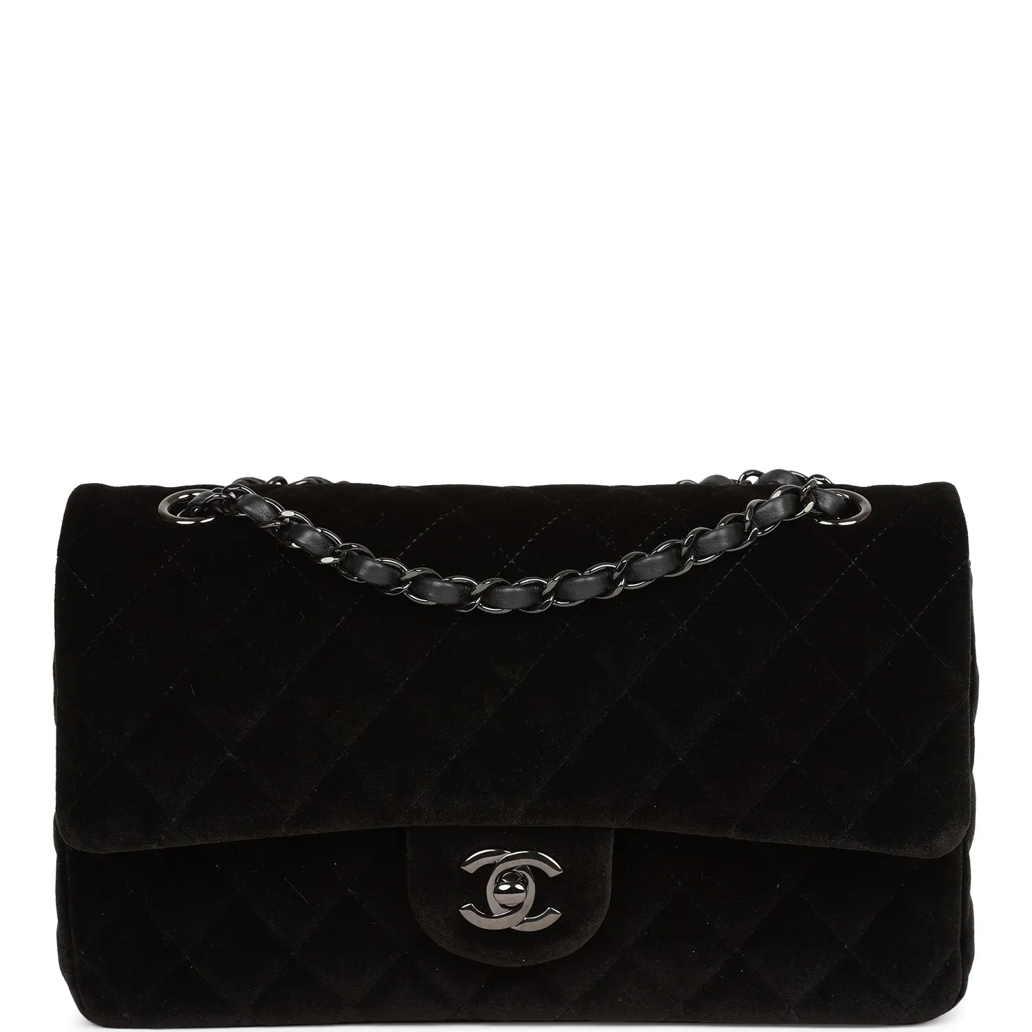 Chanel Medium Classic Double Flap Bag Black Velvet Ruthenium Hardware