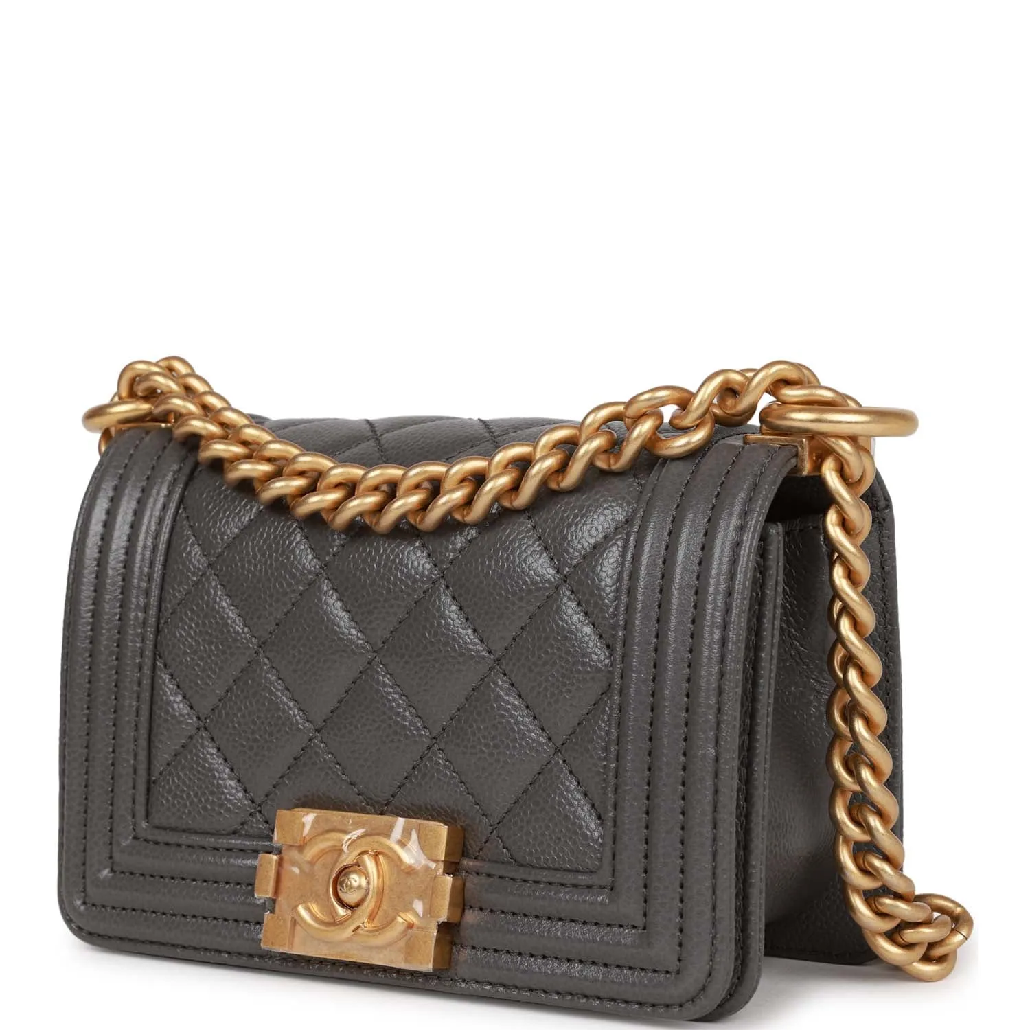 Chanel Mini Boy Bag Grey Caviar Antique Gold Hardware
