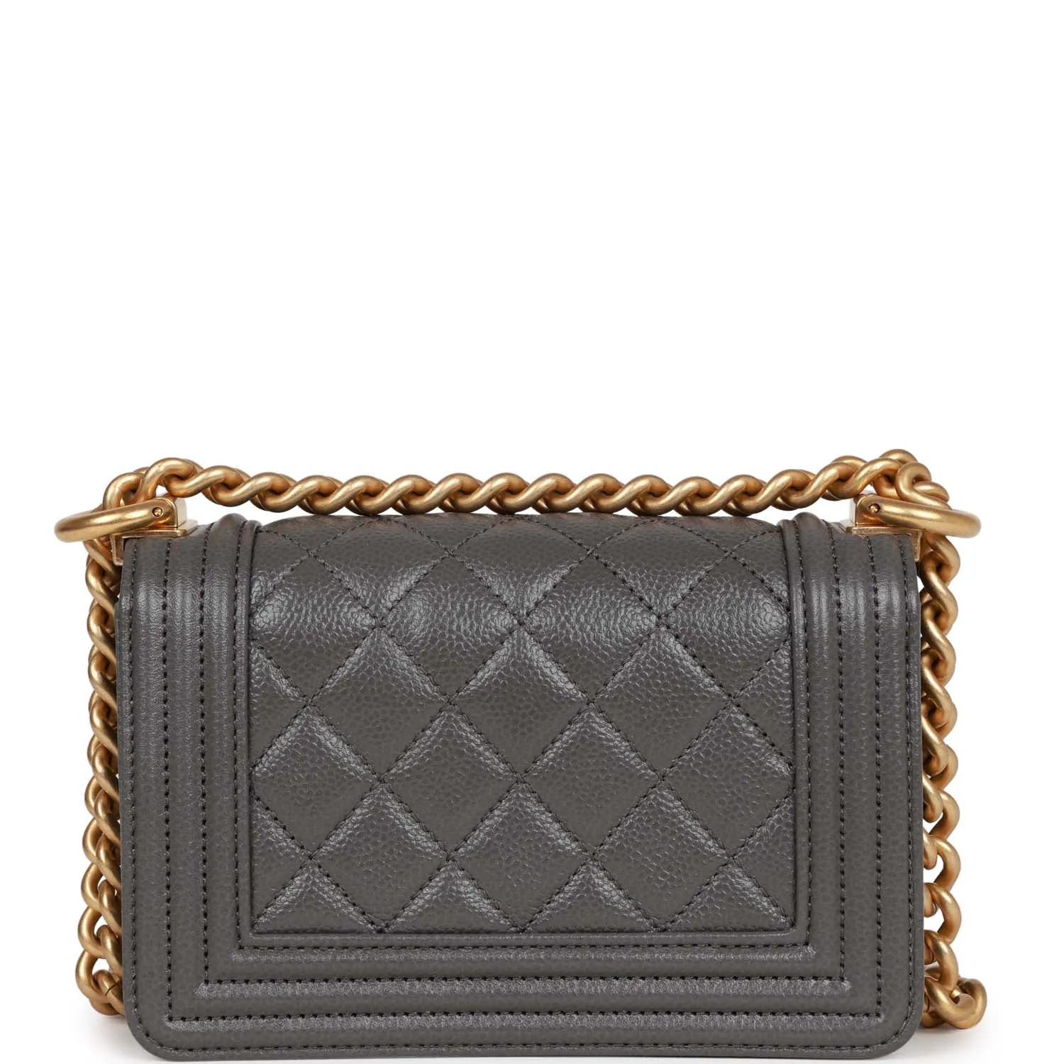 Chanel Mini Boy Bag Grey Caviar Antique Gold Hardware