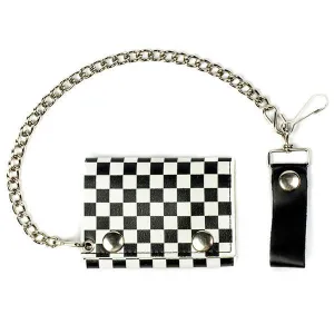 Checkered Tri-Fold Biker Wallet w/ Chain