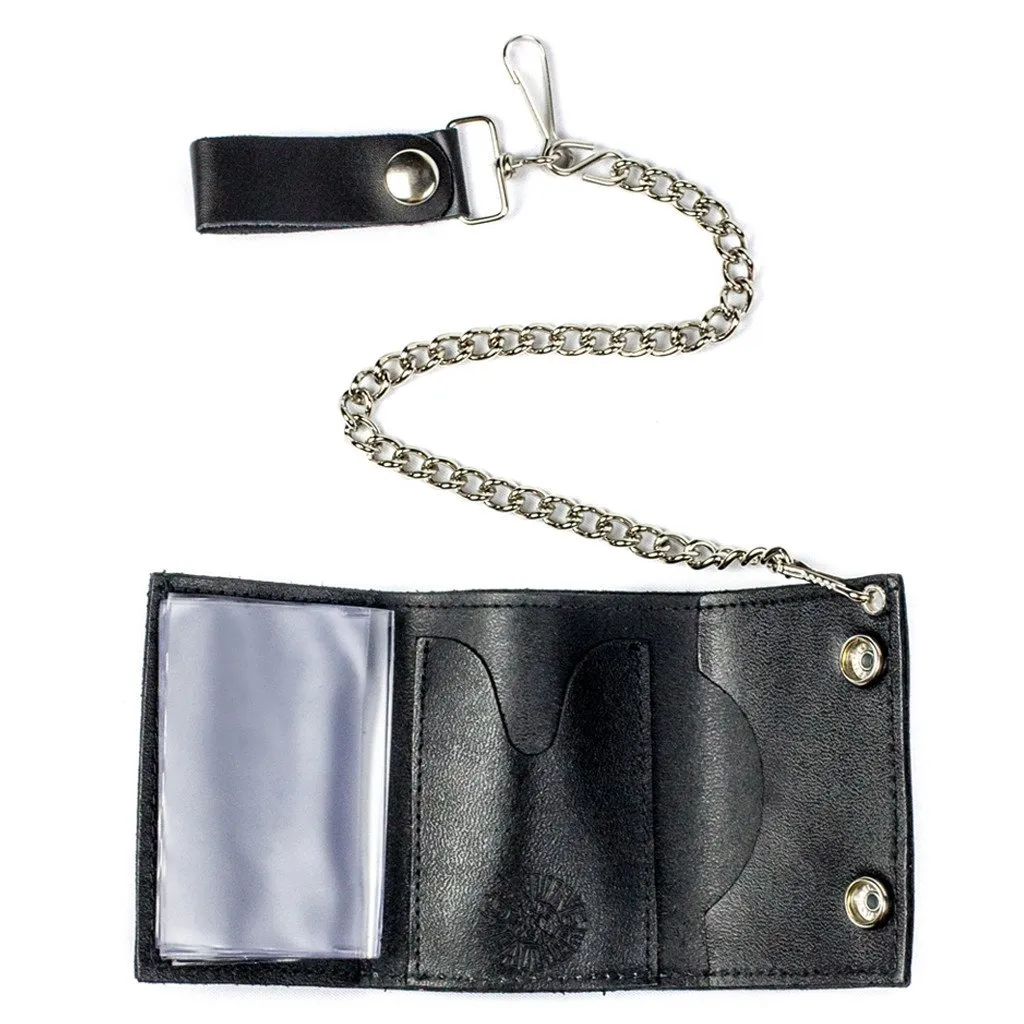 Checkered Tri-Fold Biker Wallet w/ Chain