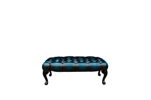 Chesterfield | Queen Anne Bench Footstool | Antique Blue