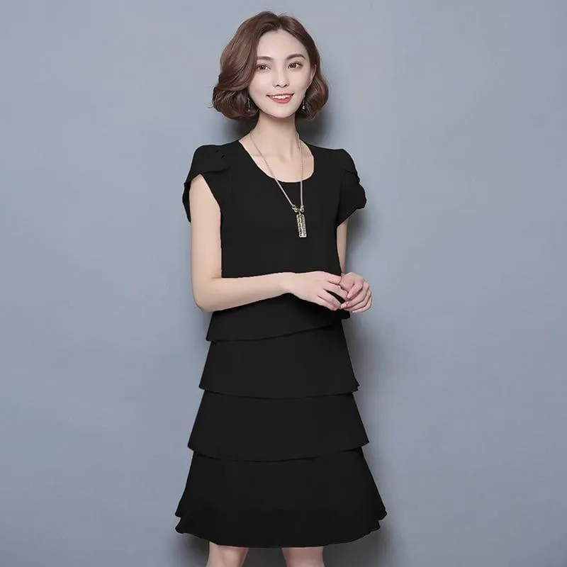 Chiffon Ruffles Elegant Ladies Party Cocktail Mini  Dress