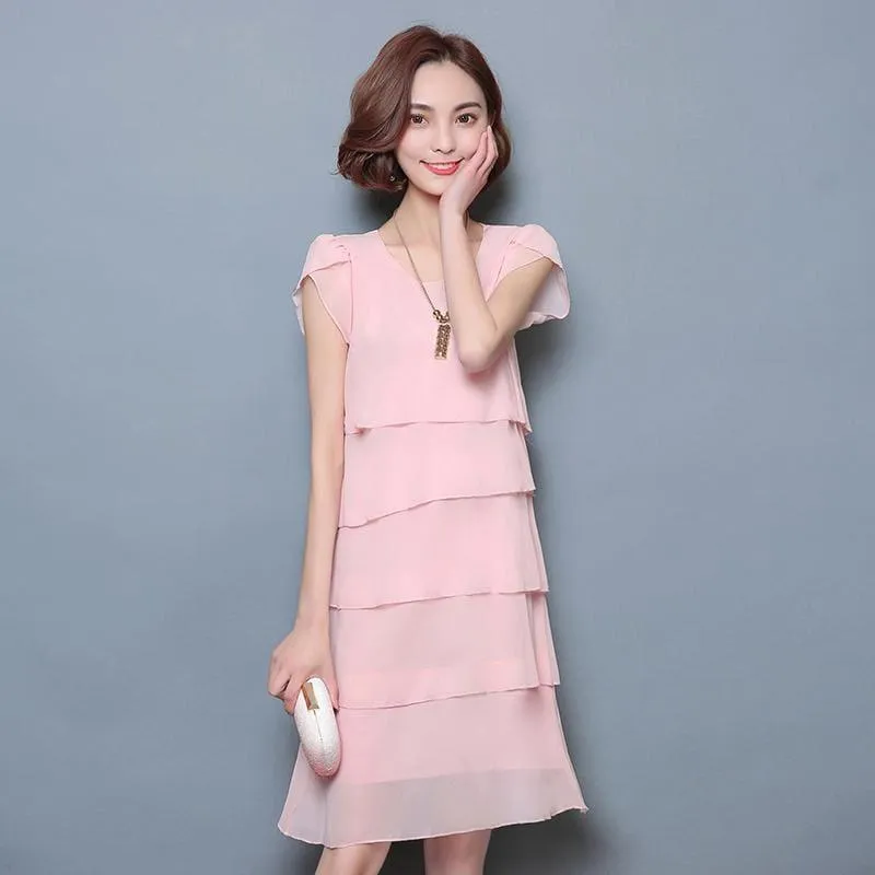 Chiffon Ruffles Elegant Ladies Party Cocktail Mini  Dress