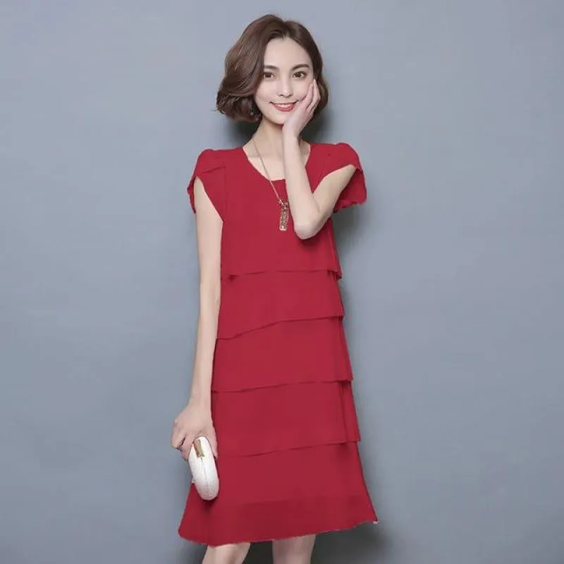 Chiffon Ruffles Elegant Ladies Party Cocktail Mini  Dress