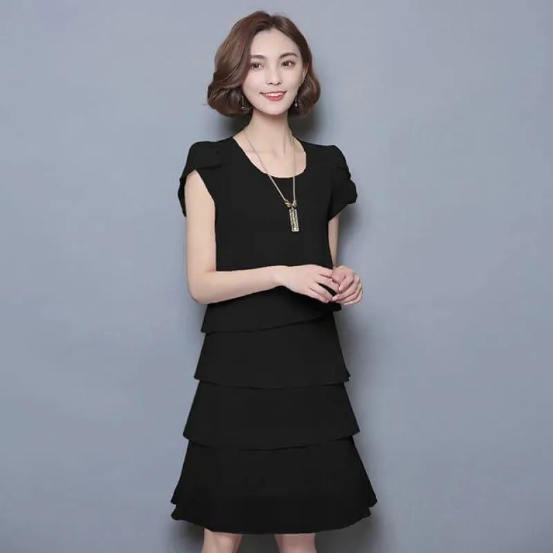 Chiffon Ruffles Elegant Ladies Party Cocktail Mini  Dress