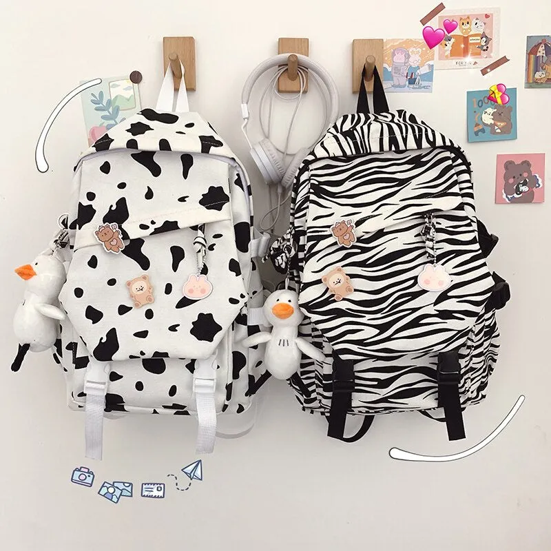 Christmas Gift New Trendy Women Backpack Cute Cow Printing School Bag for Teenage Girls Fashion Female Rucksack Waterproof Lady Travel Mochila