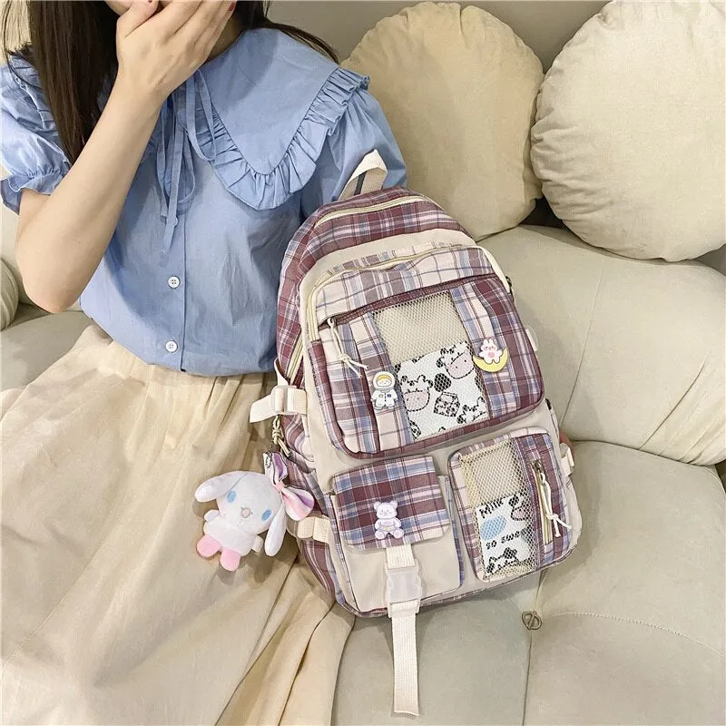 Christmas Gift Women Plaid Cute Backpack Nylon Female Harajuku School Bag College Lady Kawaii Lattice Backpacks Fashion Book Girl Bags Student