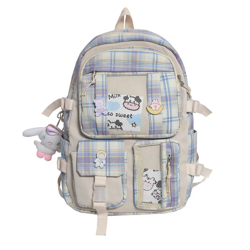 Christmas Gift Women Plaid Cute Backpack Nylon Female Harajuku School Bag College Lady Kawaii Lattice Backpacks Fashion Book Girl Bags Student