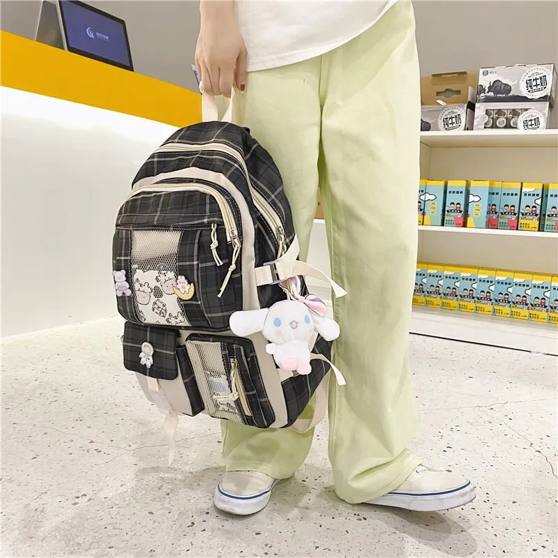 Christmas Gift Women Plaid Cute Backpack Nylon Female Harajuku School Bag College Lady Kawaii Lattice Backpacks Fashion Book Girl Bags Student