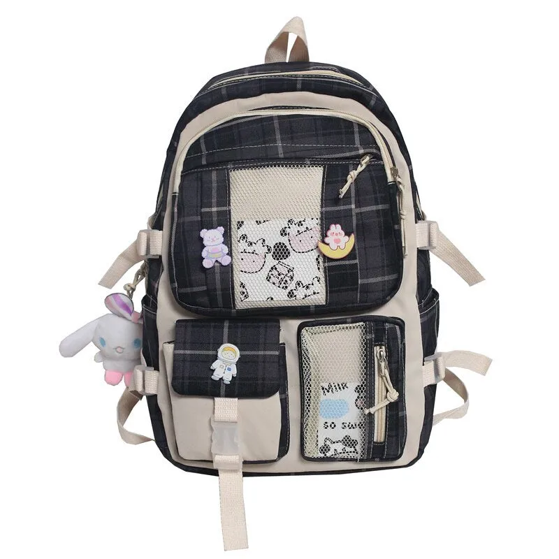 Christmas Gift Women Plaid Cute Backpack Nylon Female Harajuku School Bag College Lady Kawaii Lattice Backpacks Fashion Book Girl Bags Student
