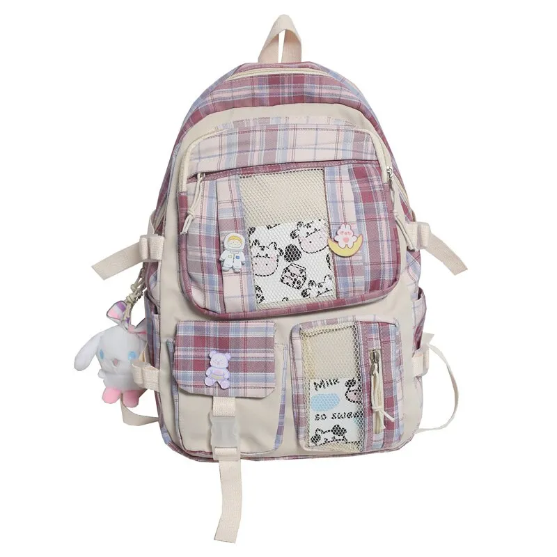 Christmas Gift Women Plaid Cute Backpack Nylon Female Harajuku School Bag College Lady Kawaii Lattice Backpacks Fashion Book Girl Bags Student