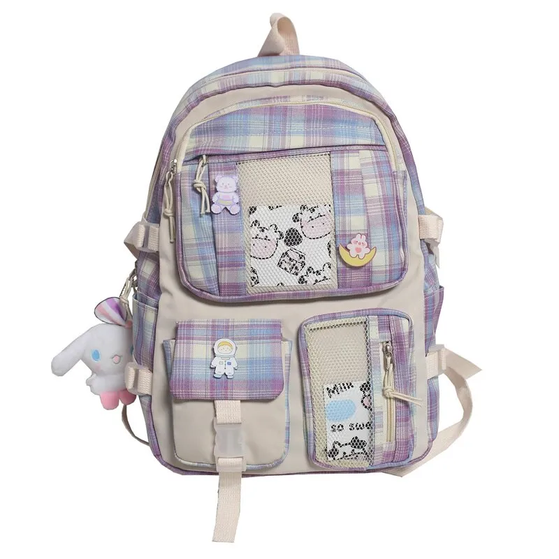 Christmas Gift Women Plaid Cute Backpack Nylon Female Harajuku School Bag College Lady Kawaii Lattice Backpacks Fashion Book Girl Bags Student