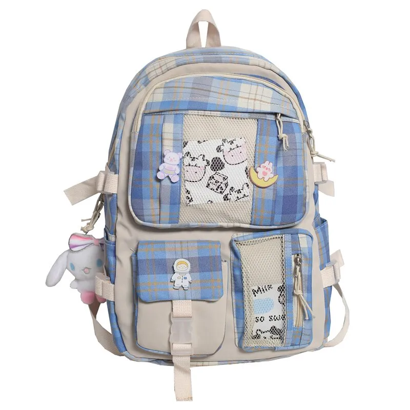 Christmas Gift Women Plaid Cute Backpack Nylon Female Harajuku School Bag College Lady Kawaii Lattice Backpacks Fashion Book Girl Bags Student