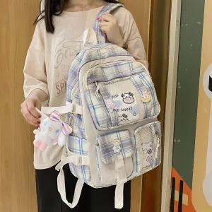 Christmas Gift Women Plaid Cute Backpack Nylon Female Harajuku School Bag College Lady Kawaii Lattice Backpacks Fashion Book Girl Bags Student