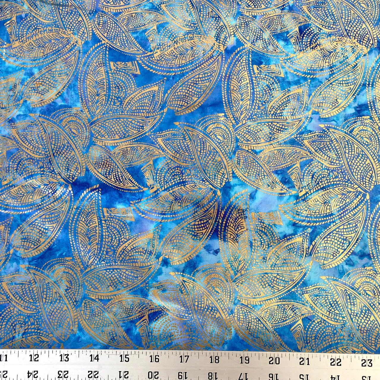 Color Crazy Hand-Dyed Cotton Fabric - Sky Blue with Gold Leaf