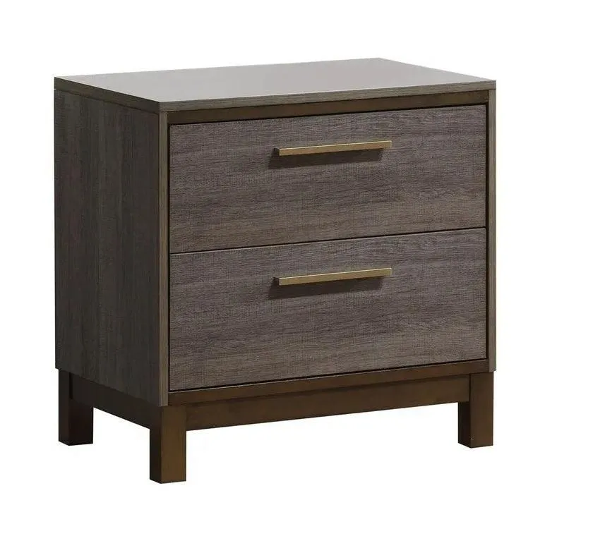 Contemporary 1pc Nightstand, Two-Tone Antique Gray, Metal Glides, Brass Pulls