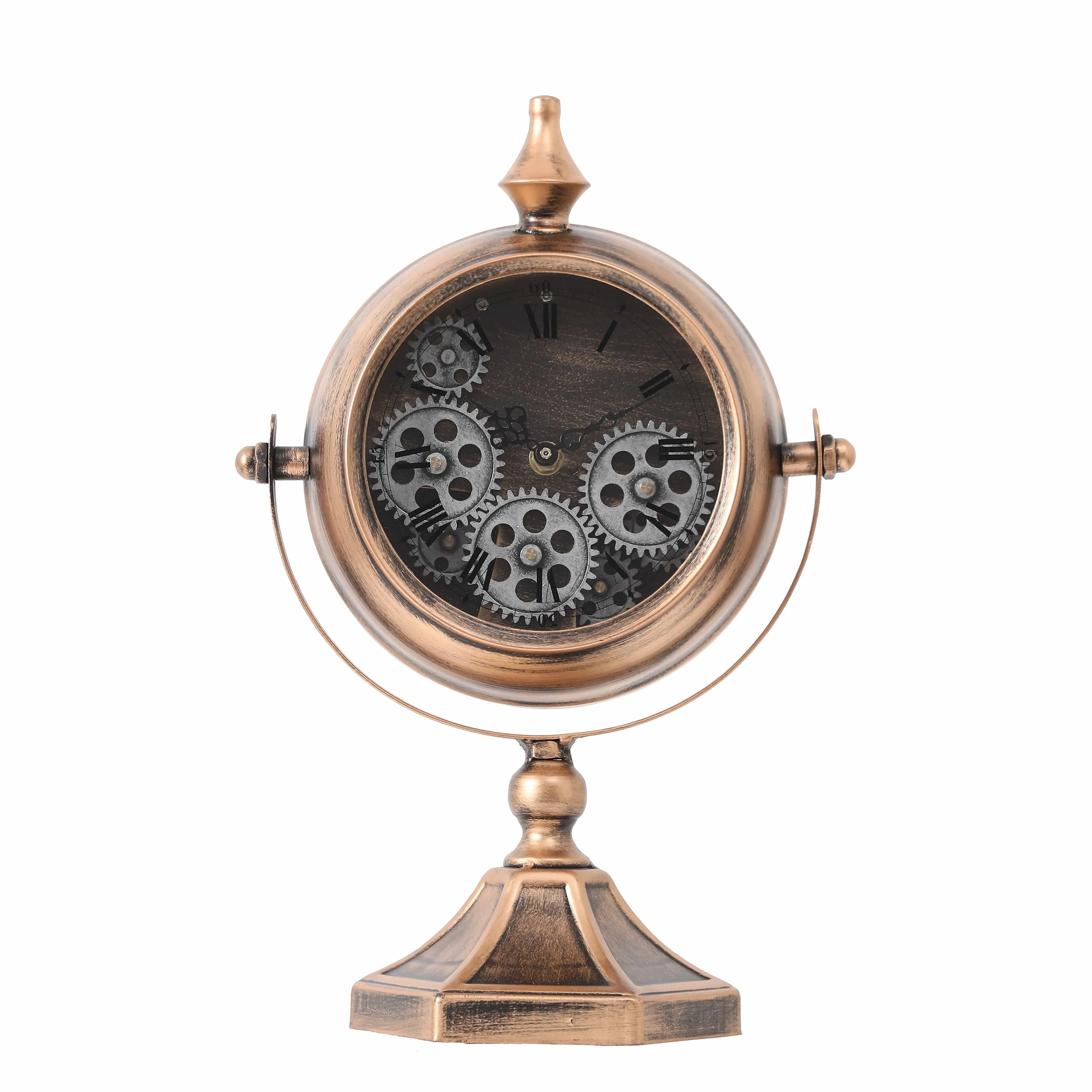Copernico Free Standing Moving Cogs Table Clock - Rose Gold Copper