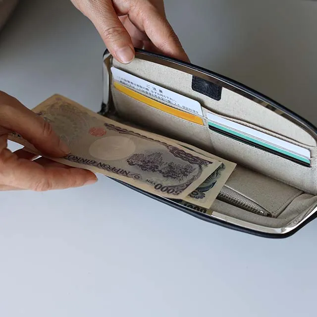 Cow Leather Clasp Long Wallet - Light Gray Color - , Change Purse, Japanese Gamaguchi Wallet
