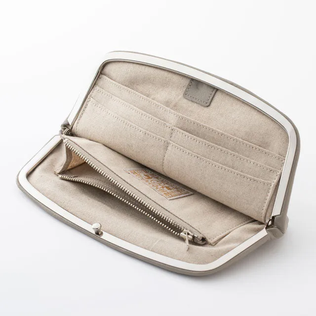 Cow Leather Clasp Long Wallet - Light Gray Color - , Change Purse, Japanese Gamaguchi Wallet