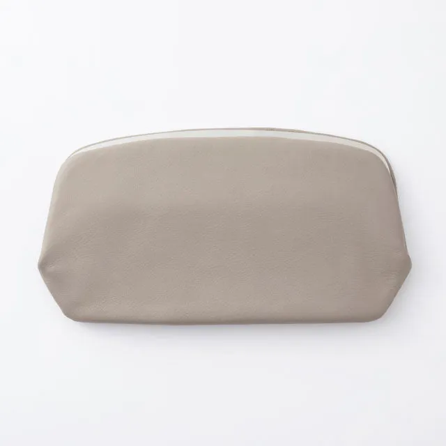 Cow Leather Clasp Long Wallet - Light Gray Color - , Change Purse, Japanese Gamaguchi Wallet