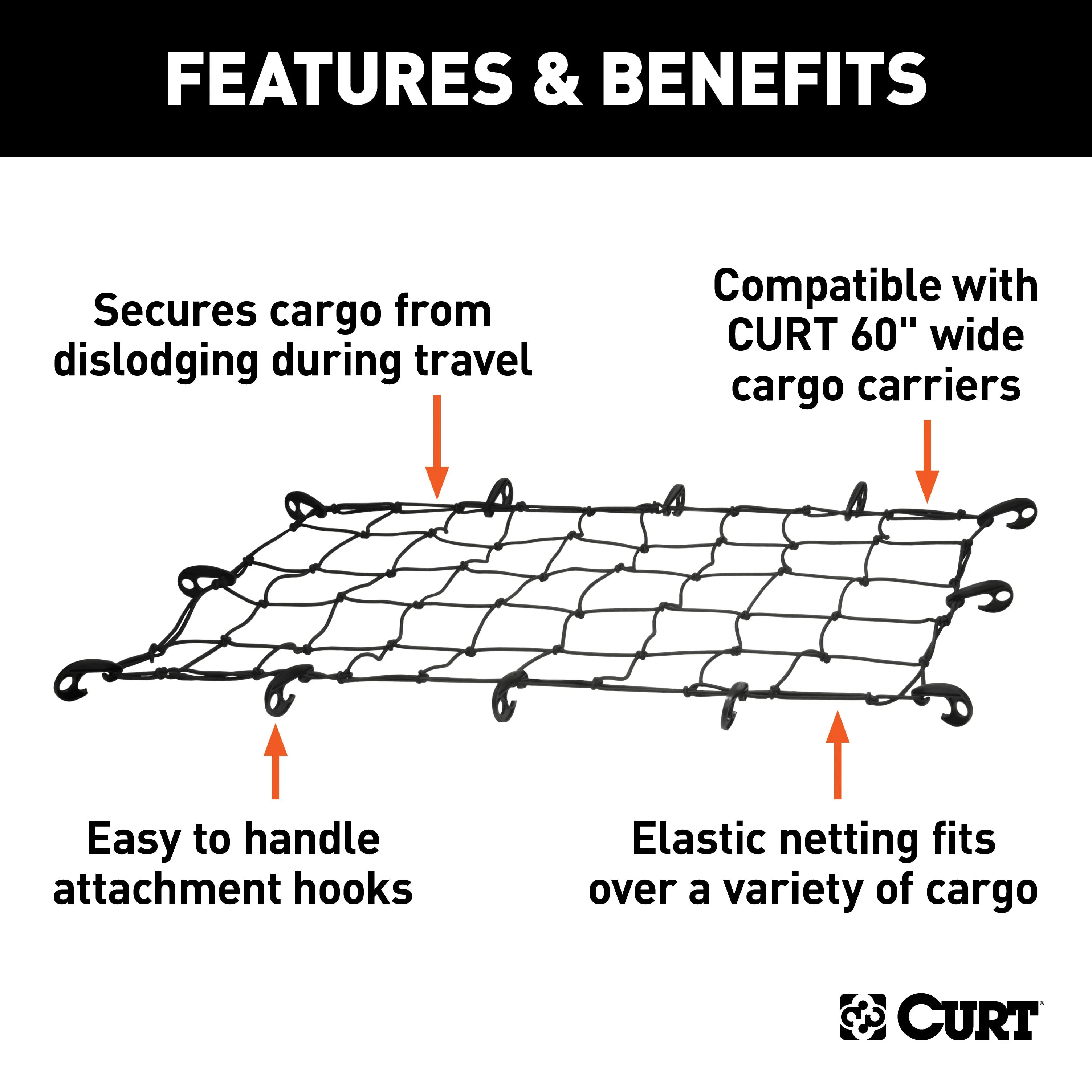 CURT 18202 CURT 18202 43 x 24-Inch Elastic Cargo Net with Hooks for Hitch Carrier