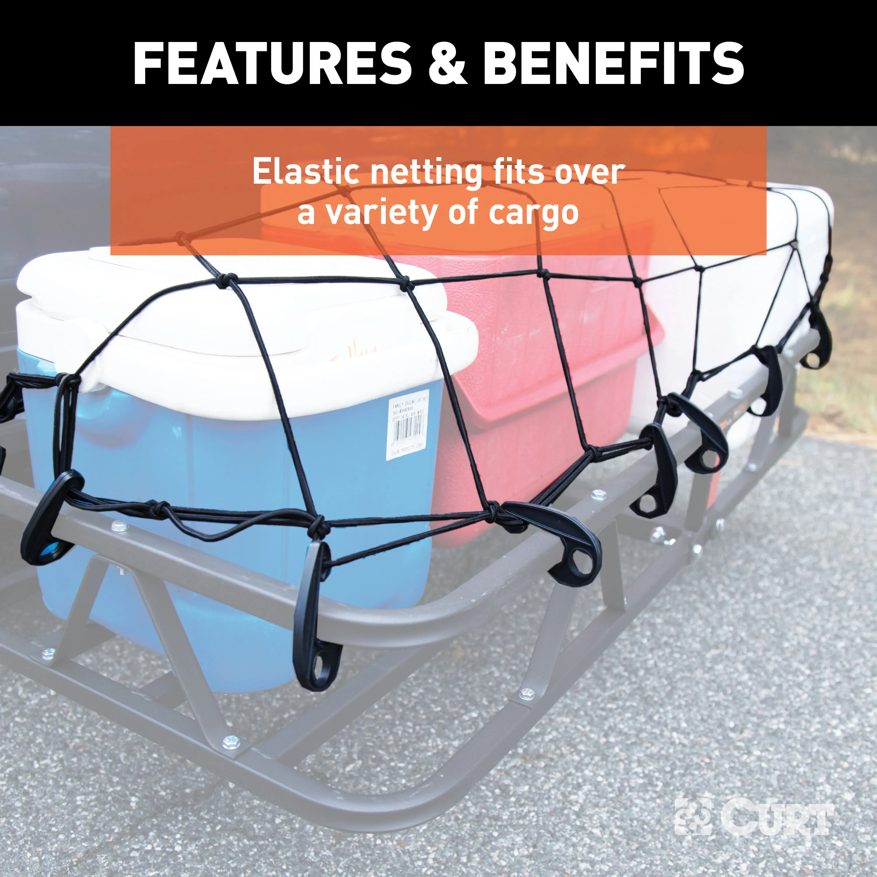 CURT 18202 CURT 18202 43 x 24-Inch Elastic Cargo Net with Hooks for Hitch Carrier