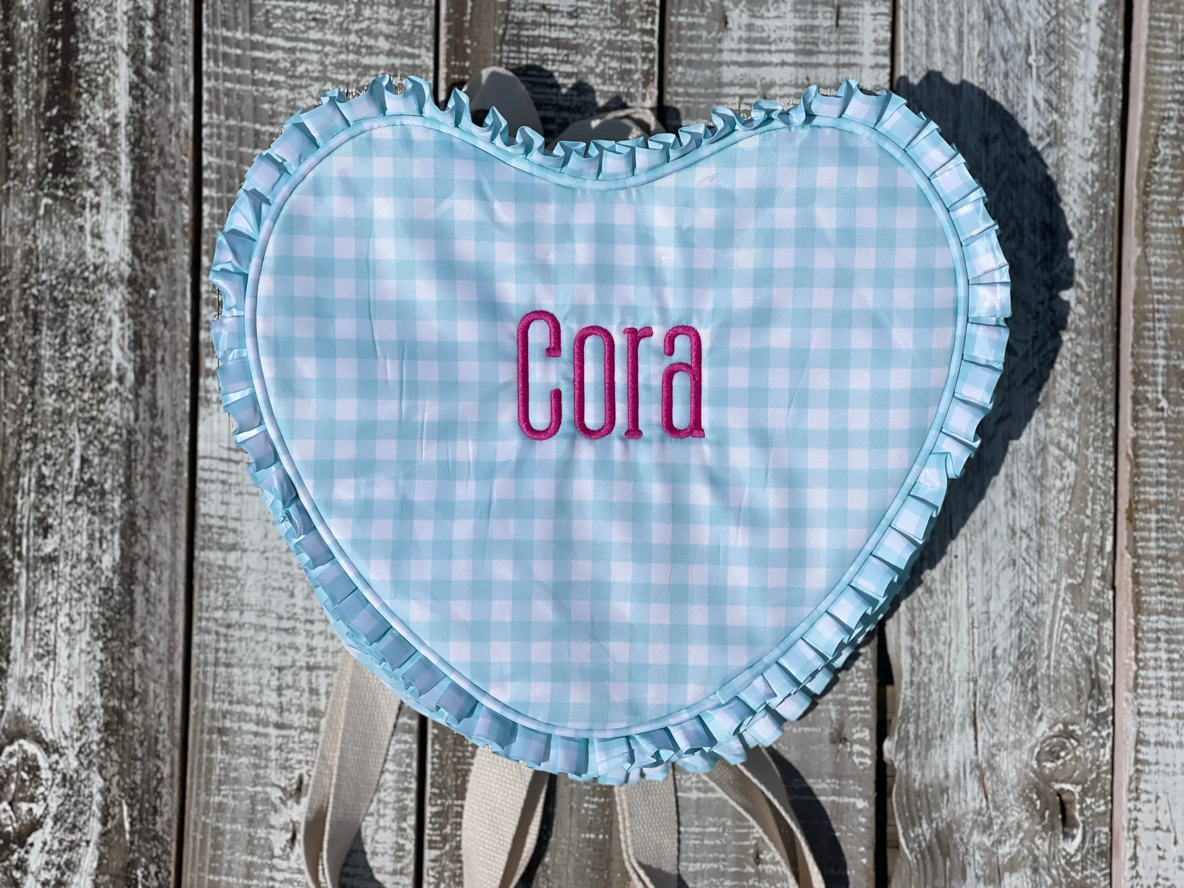 Custom Embroidered, Personalized, Monogrammed Ruffle Heart Backpack