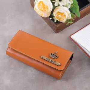 Customized Women's Flip Wallet With Name | Tan
