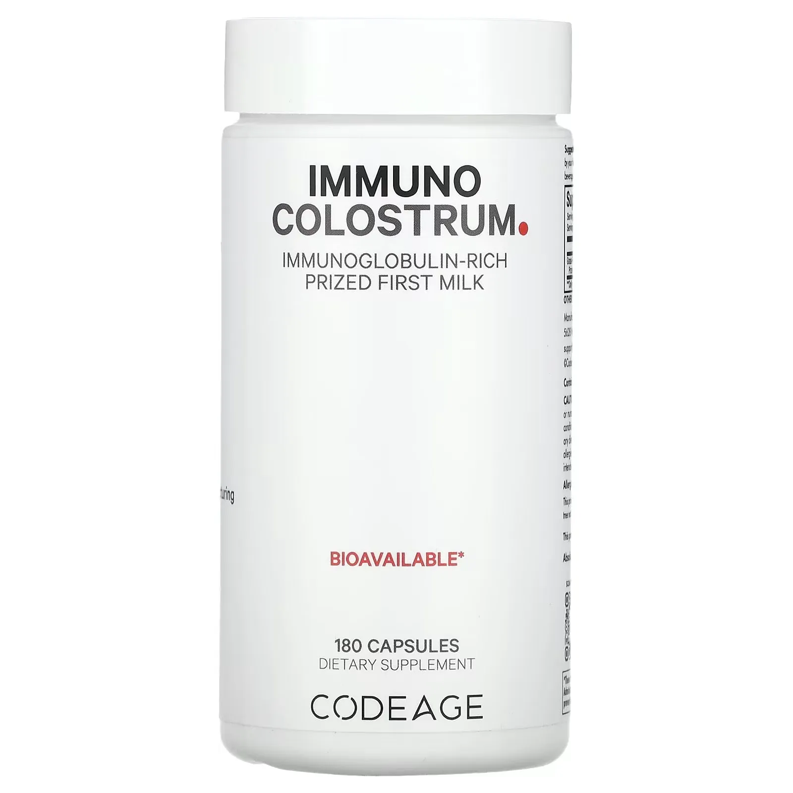 Dietary supplement Codeage Immuno Colostrum, 180 capsules