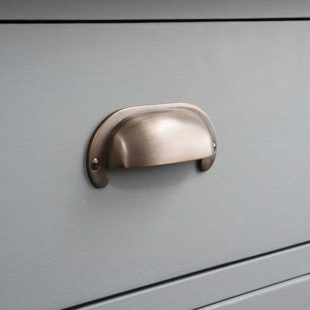 Distressed Antique Brass Large Curved Hooded Drawer Handle