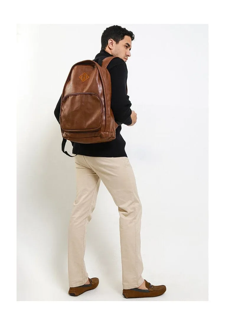 Distressed Leather Commuter Backpack - Camel
