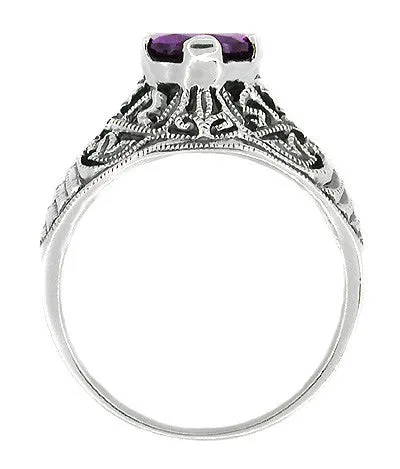 Edwardian Filigree 1 Carat Amethyst Promise Ring in Sterling Silver