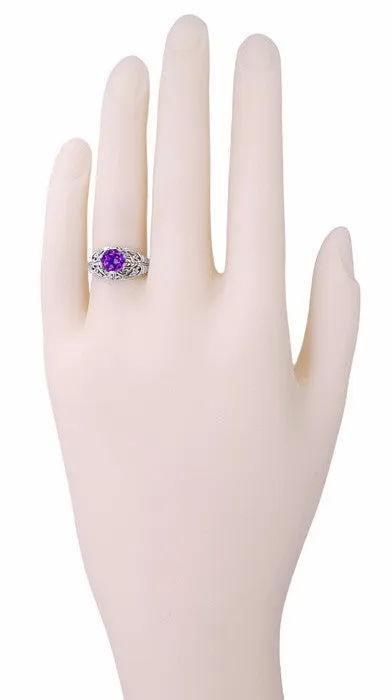 Edwardian Filigree 1 Carat Amethyst Promise Ring in Sterling Silver